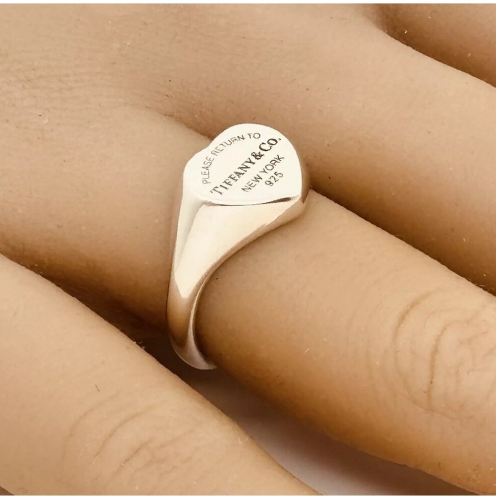 Tiffany & Co. Silver Heart Signet Ring size 8